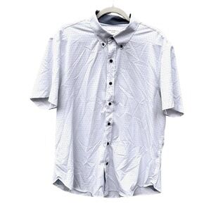 CONSTRUCT Slim Fit White‎ Short Sleeve Button Up Shirt XL Blue Dot Lightweight